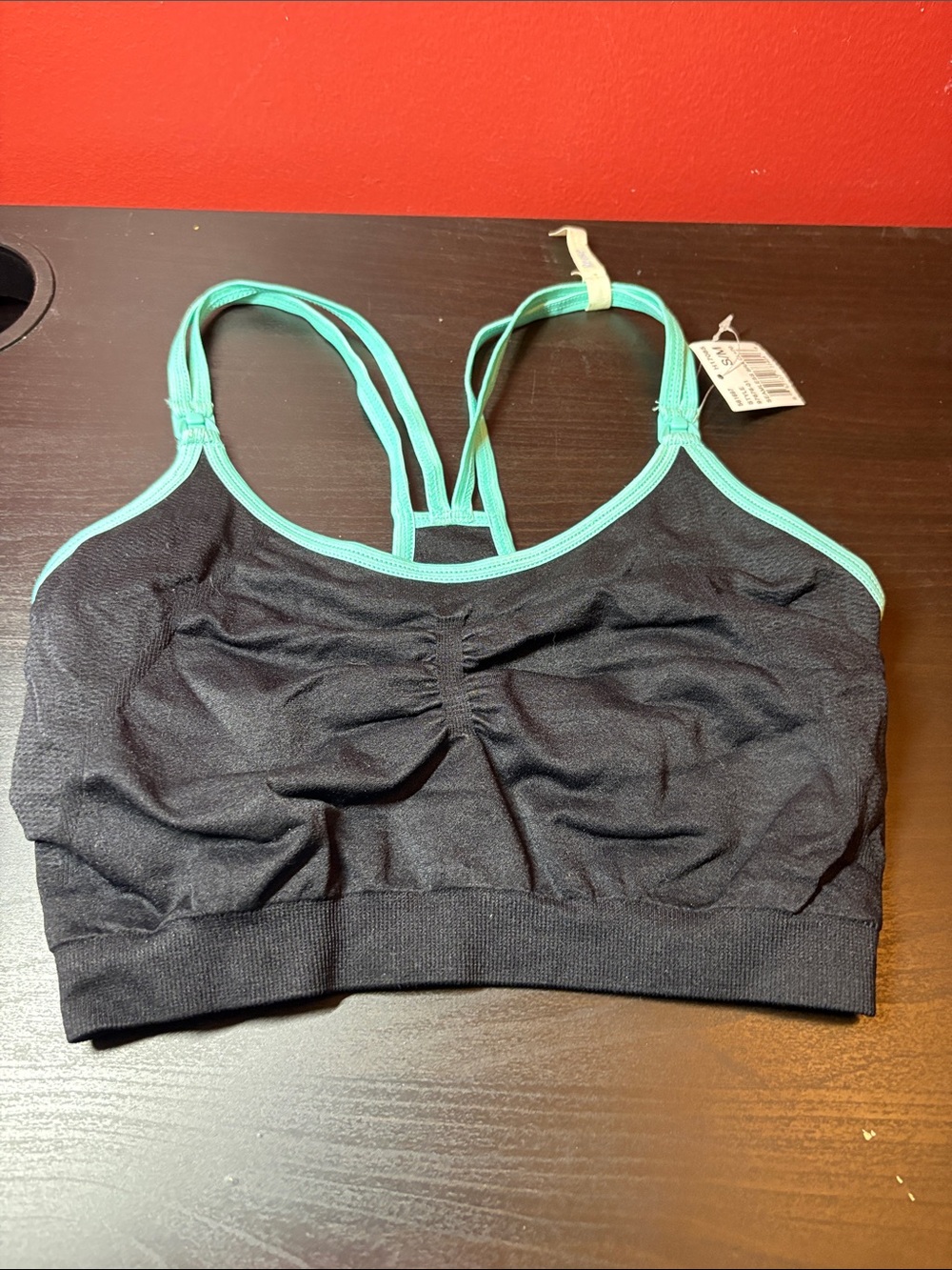 Motherhood Maternity Black Sports Bralette with Teal Trim